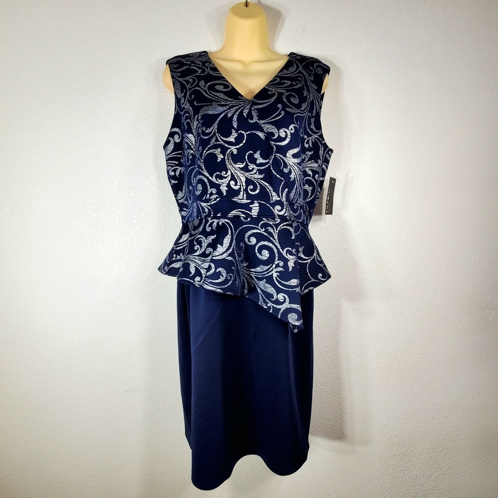 En Focus Studio Navy Blue Sleeveless Peplum Pencil Dress  Size 14 NWT - Picture 10 of 11